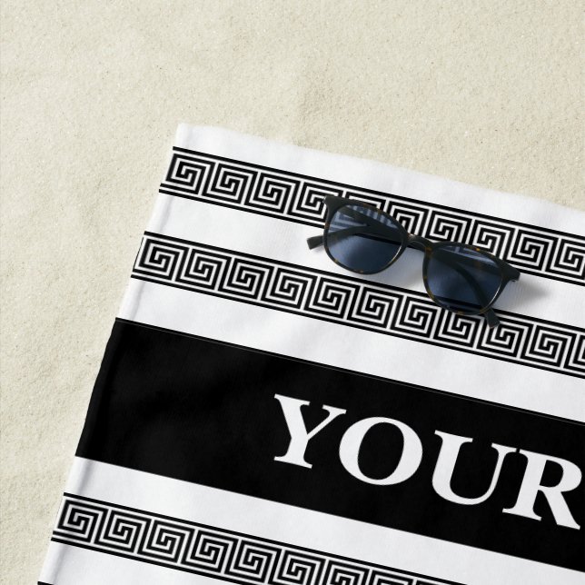 Toalla De Playa Greek key meander pattern personalized (In situ)