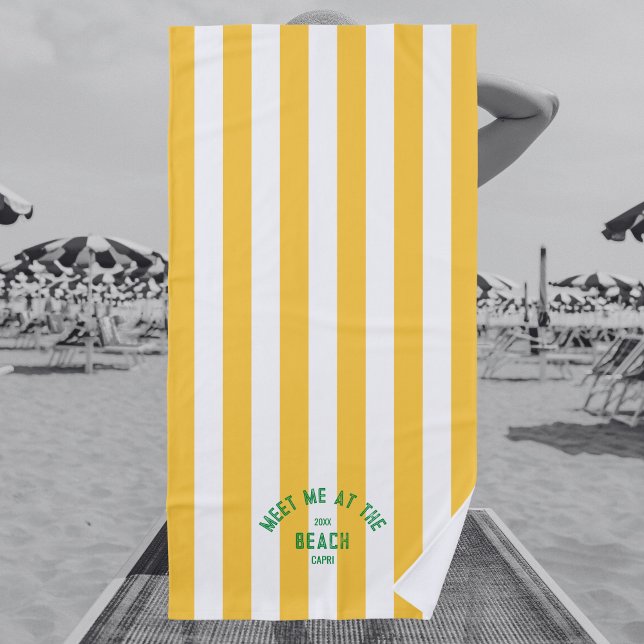 Toalla De Playa Green Meet Me At Beach Yellow Cabana Stripe (Subido por el creador)