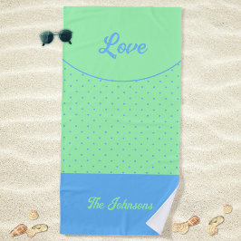 Toalla De Playa Green Mid Century Blue Retro Dots Summer Love