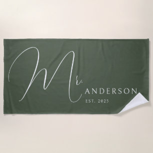 Toalla De Playa Green Newlyweds Mr Name Personalized Honeymoon