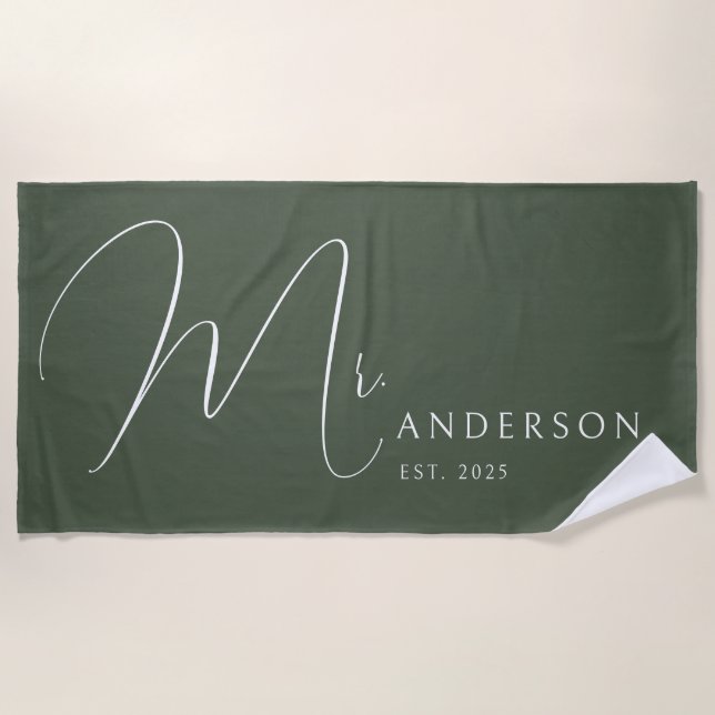 Toalla De Playa Green Newlyweds Mr Name Personalized Honeymoon (Anverso)