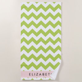 Toalla De Playa Green Zigzag, Green Chevron, Tu Nombre