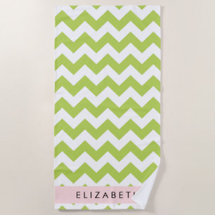Toalla De Playa Green Zigzag, Green Chevron, Tu Nombre