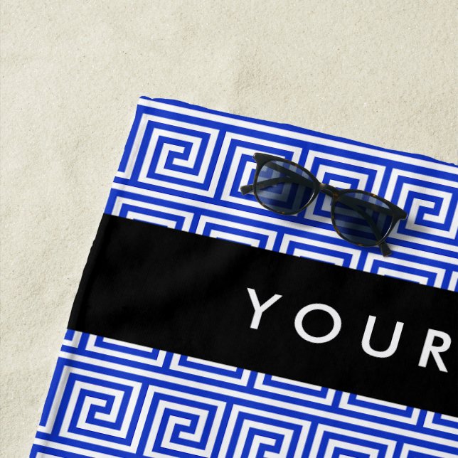 Toalla De Playa Griego de la llave del andén azul, tu nombre, pers (In situ)