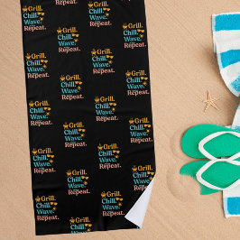 Toalla De Playa Grill chill wave repetir verano cita playa negro