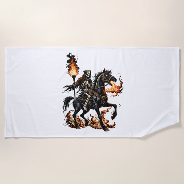 Toalla De Playa Grim Reaper Skeleton Riding Horse Flames (Anverso)