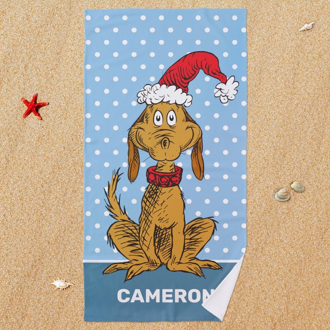 Toalla De Playa Grinch Clásico | Max - Gorro de Santa (Towel on beach)