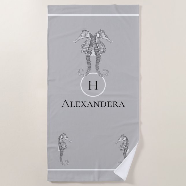 Toalla De Playa Gris marino náutico moderno (Anverso)