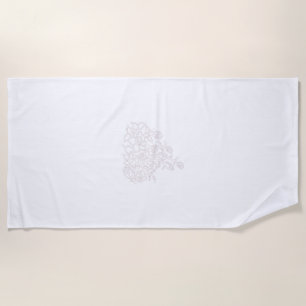 Toalla De Playa Gris pálido, blanco lechero, diseño floral