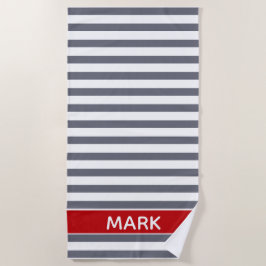 Toalla De Playa Gris Rojo Personalizado Y Banana Blanca