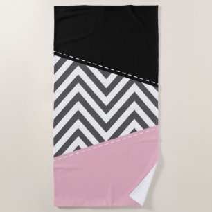 Toalla De Playa Gris Zigzag, Gris Chevron, Zigzag Pattern, Rosa