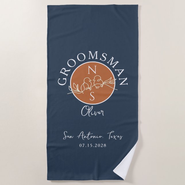 Toalla De Playa Groomsmen personalizado (Anverso)