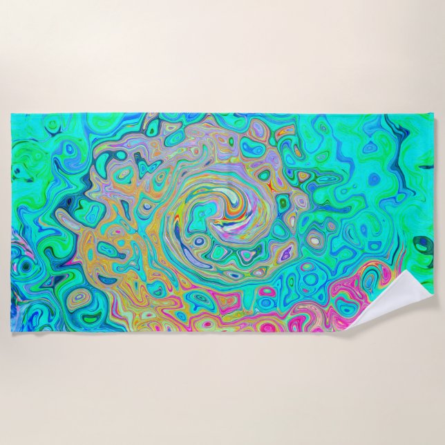 Toalla De Playa Groovy Abstract Retro Arcoiris Liquido Swirl (Anverso)