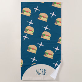 Toalla de playa Groovy Burger Blue Name