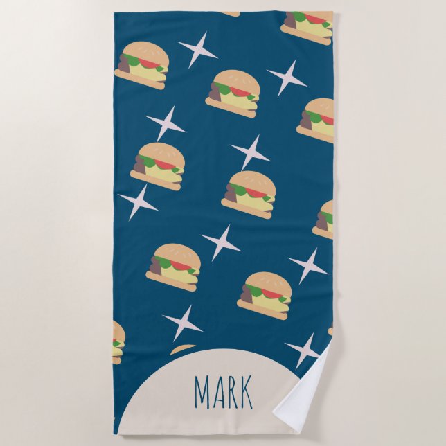 Toalla de playa Groovy Burger Blue Name (Anverso)