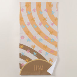 Toalla de playa Groovy Florals Rainbows Nombre