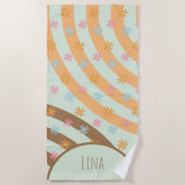 Toalla de playa Groovy Florals Rainbows Nombre