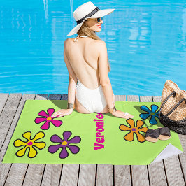 Toalla De Playa Groovy Hippie Flower Custom Name