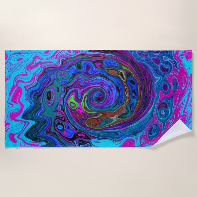 Toalla De Playa Groovy Resumen Retro Azul y Púrpura Swirl (Anverso)