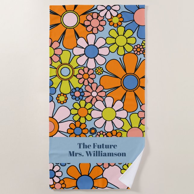 Toalla De Playa Groovy Retro 6007 Patrón floral Noche de novias (Anverso)