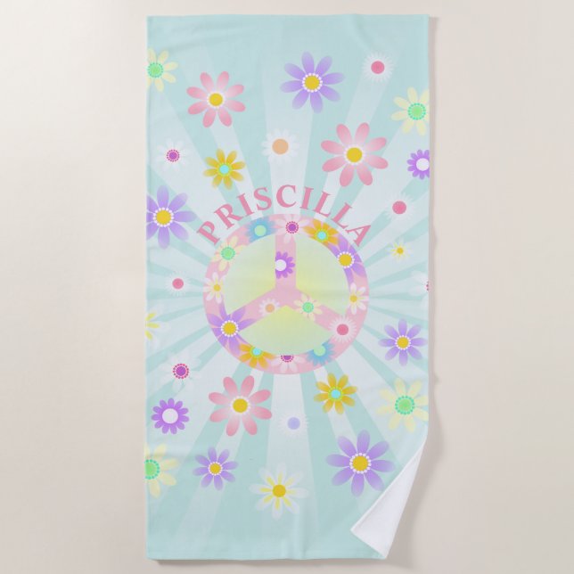 Toalla De Playa Groovy Retro Daisy personalizado (Anverso)