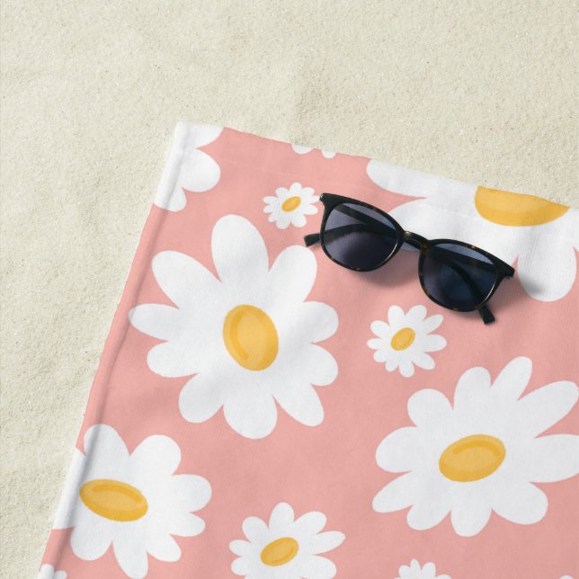 Toalla De Playa Groovy Rubor Boho Daisy Floral Garden Pattern (In situ)