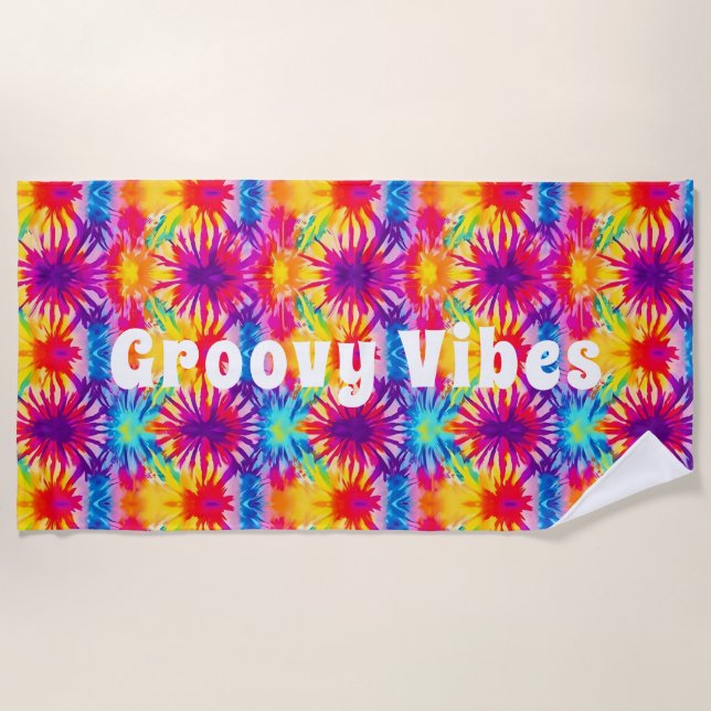 Toalla De Playa Groovy Vibes Tie Dye Personalizable (Anverso)
