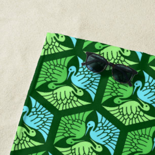 Toalla De Playa Grullas japonesas, verde jade y azul claro