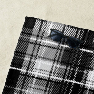 Toalla De Playa Grunde Blanco Negro Flannel Tartán Diseño