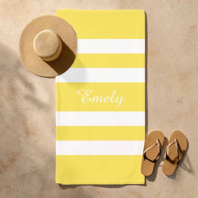 Toalla De Playa Grupo de nombres modernos con rayas amarillas (Modern Name Yellow Striped Pool Beach Towel)