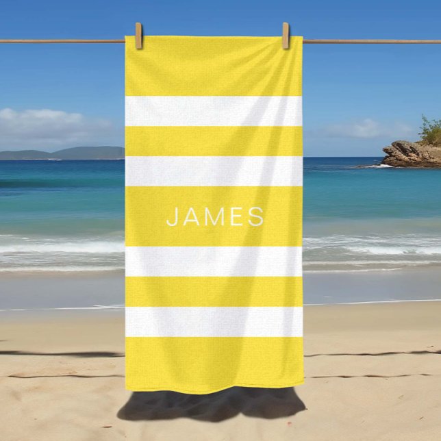 Toalla De Playa Grupo de nombres modernos con rayas amarillas (Modern Name Yellow Striped Pool Beach Towel)