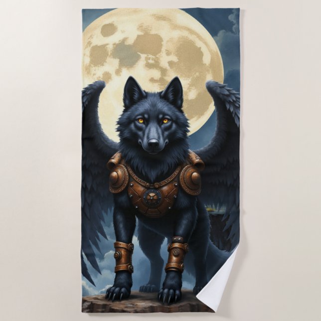 Toalla De Playa Guardián de la Luna – El Lobo de Ala Negra (Anverso)