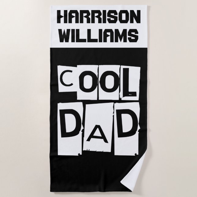 Toalla De Playa Guay Dad Nombre personalizado moderno negro y blan (Anverso)
