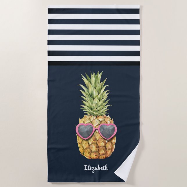Toalla De Playa Guay Pineapple Nautical Navy Blue Strin (Anverso)