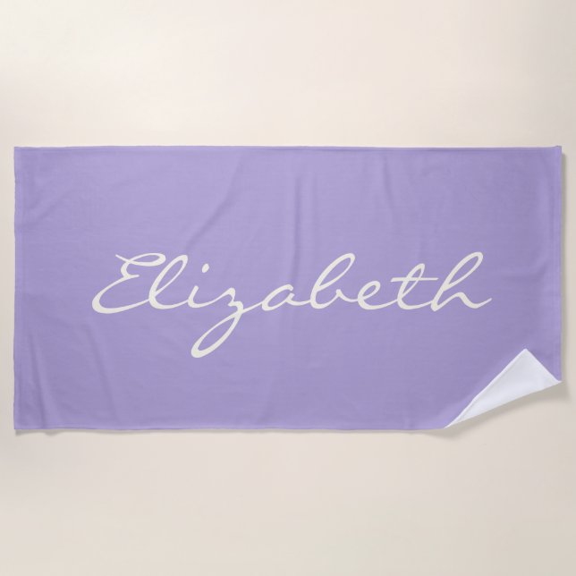 Toalla De Playa Guión de Lavanda Elegante Personalizado manuscrito (Anverso)