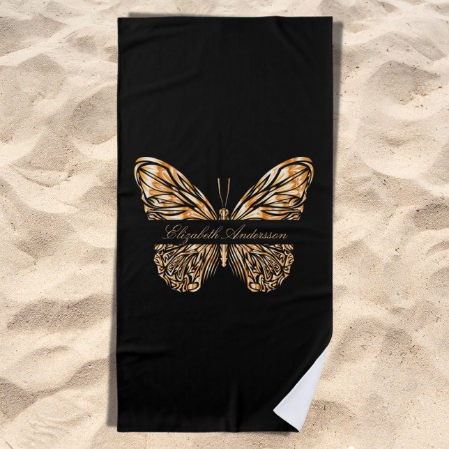 Toalla De Playa Guión de nombre de mariposa de oro negro (Subido por el creador)