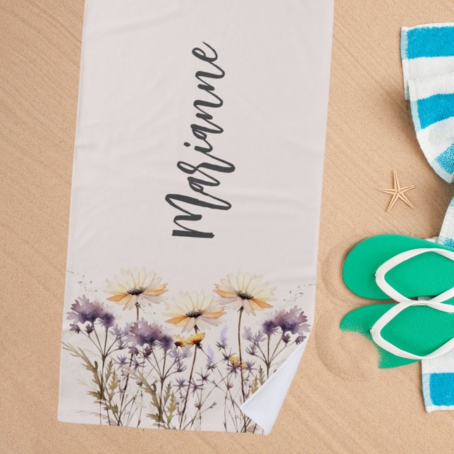 Toalla De Playa Guión de nombre personalizado amarillo beige de fl (Subido por el creador)