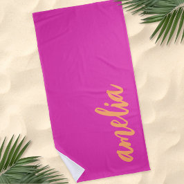 Toalla De Playa Guión de nombre personalizado negrita magenta nara