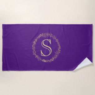 Toalla De Playa Guirnalda Dorada Monograma Personalizada