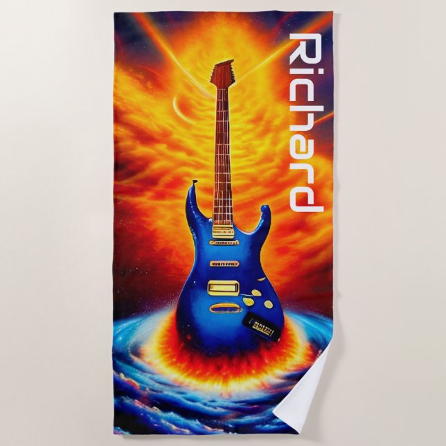 Toalla De Playa Guitarra Eléctrica Flamante (Anverso)