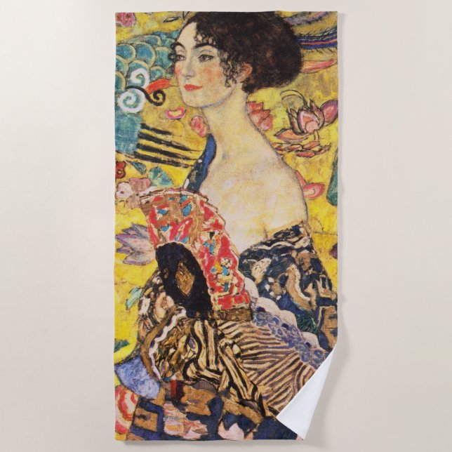 Toalla De Playa Gustav Klimt Lady Con Ventilador (Anverso)