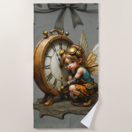 Toalla De Playa Hada de vapor con alas doradas y reloj de antigüed