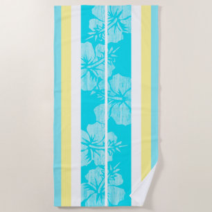 Toalla De Playa Haleiwa Surfboard Hawaiian Hibiscus Striped -Aqua