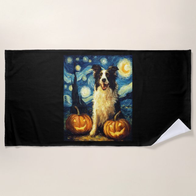 Toalla De Playa Halloween Border Collie Fall Pumpkin (Anverso)