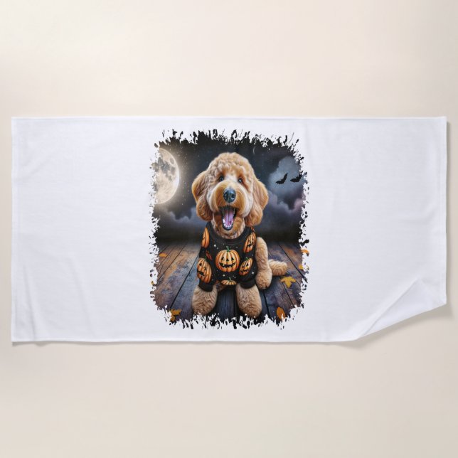 Toalla De Playa Halloween del perro Goldendoodle (Anverso)