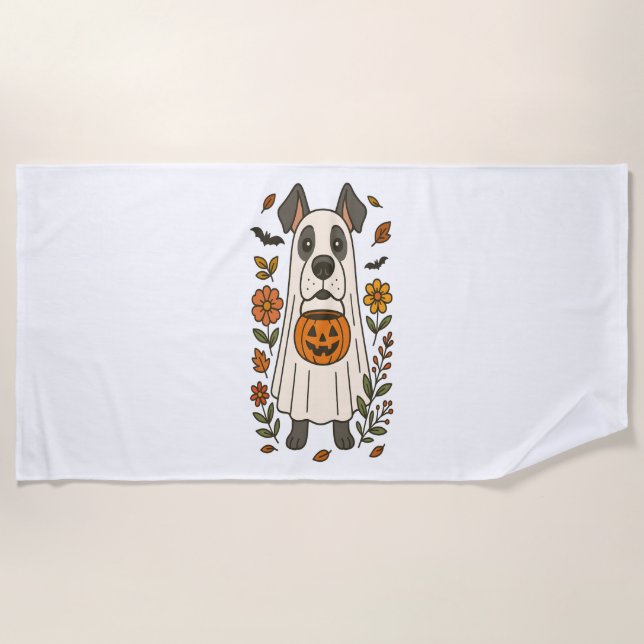 Toalla De Playa Halloween Great Dane Flowers (Anverso)