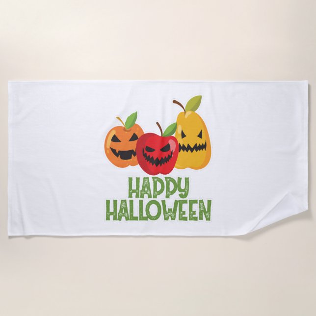 Toalla De Playa Halloween Vegan Happy Halloween Calabaza Vegetaria (Anverso)