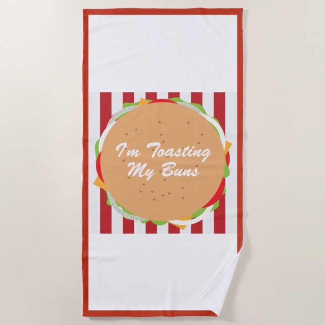Toalla De Playa Hamburger bun lindo café de rayas blancas rojas li (Anverso)