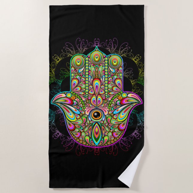 Toalla De Playa Hamsa Fatma Hand Psychedelic Art (Anverso)