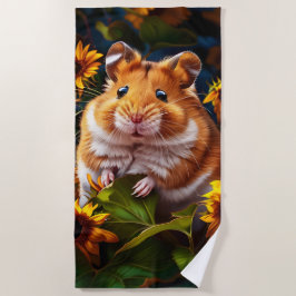 Toalla De Playa Hamster entre girasoles